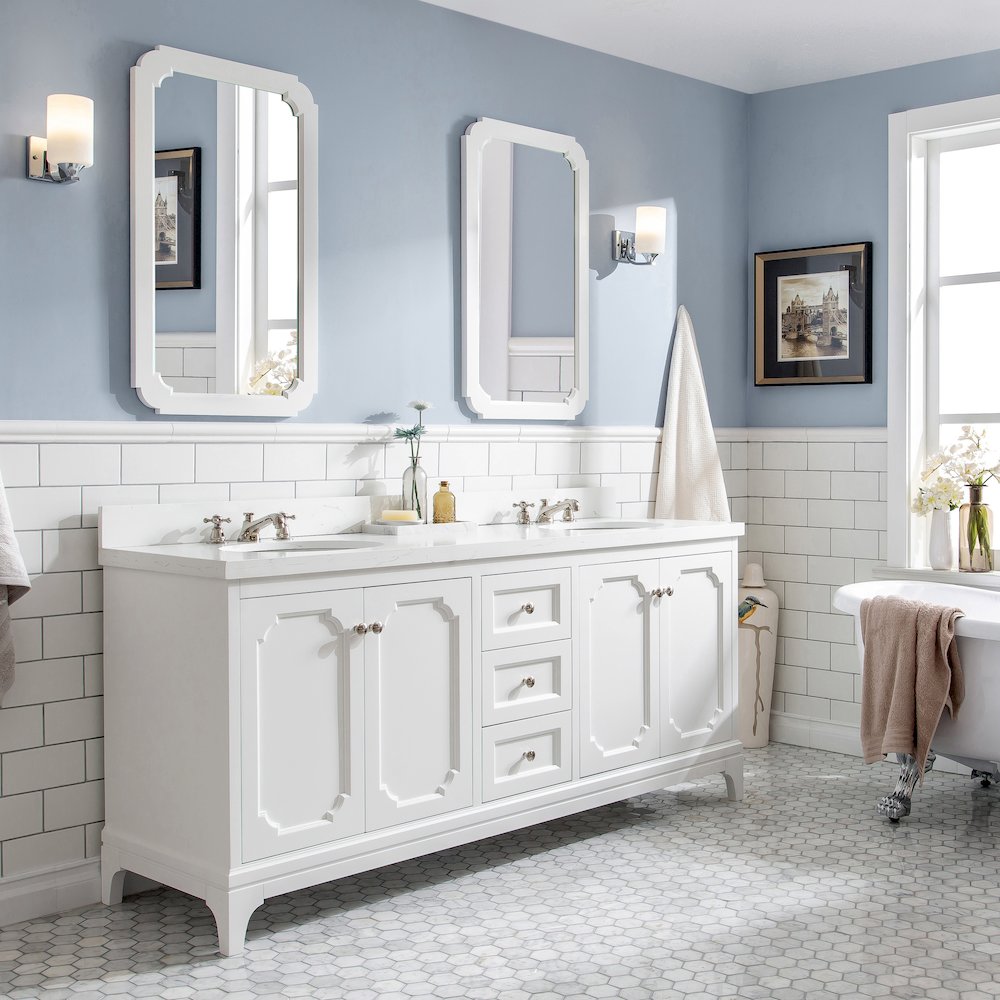 Queen 72 In. Double Sink Sink Carrara Quartz Countertop Bath Vanity. Picture 3