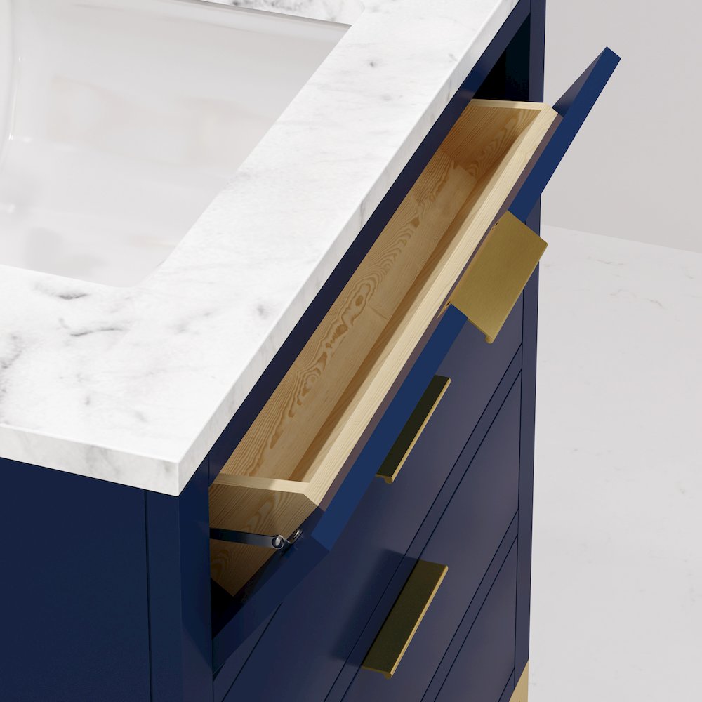 30 In. Single Sink Carrara White Marble Countertop Bath Vanity in Monarch Blue. Picture 5