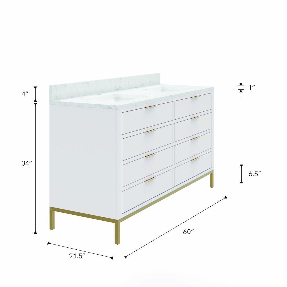 60 In. Double Sink Carrara White Marble Countertop Bath Vanity in Pure White. Picture 8