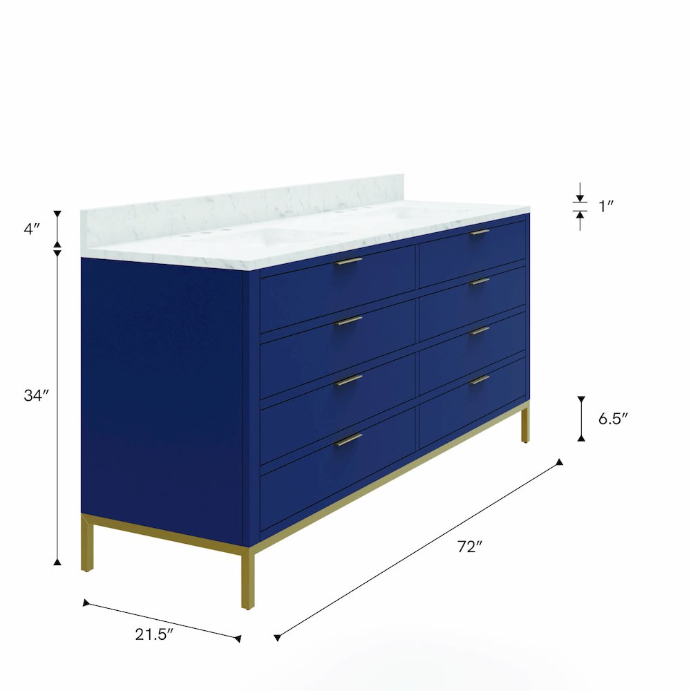 72 In. Double Sink Carrara White Marble Countertop Bath Vanity in Monarch Blue. Picture 8