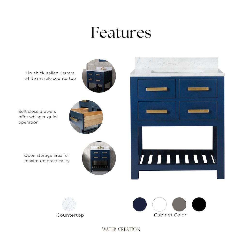 Madalyn 30 In. Single Sink Carrara White Marble Countertop Bath Vanity. Picture 10