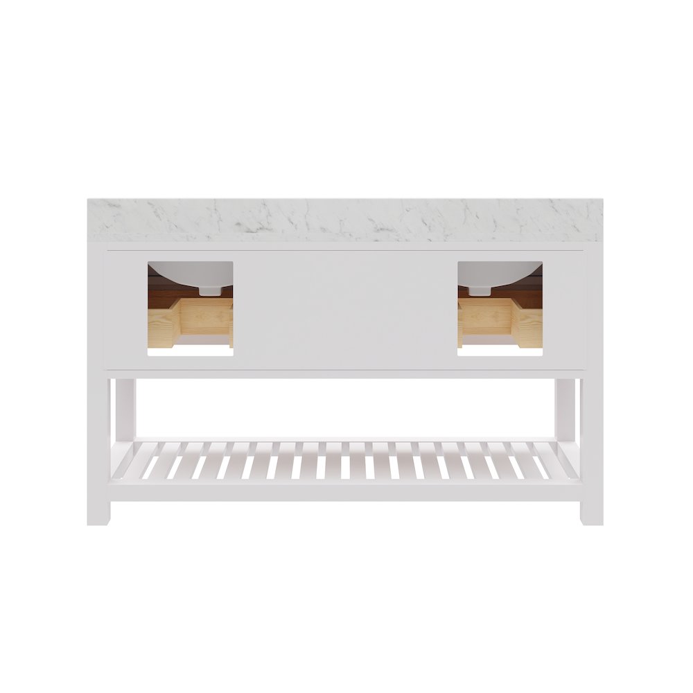 Madalyn 60 In. Double Sink Carrara White Marble Countertop Bath Vanity. Picture 6