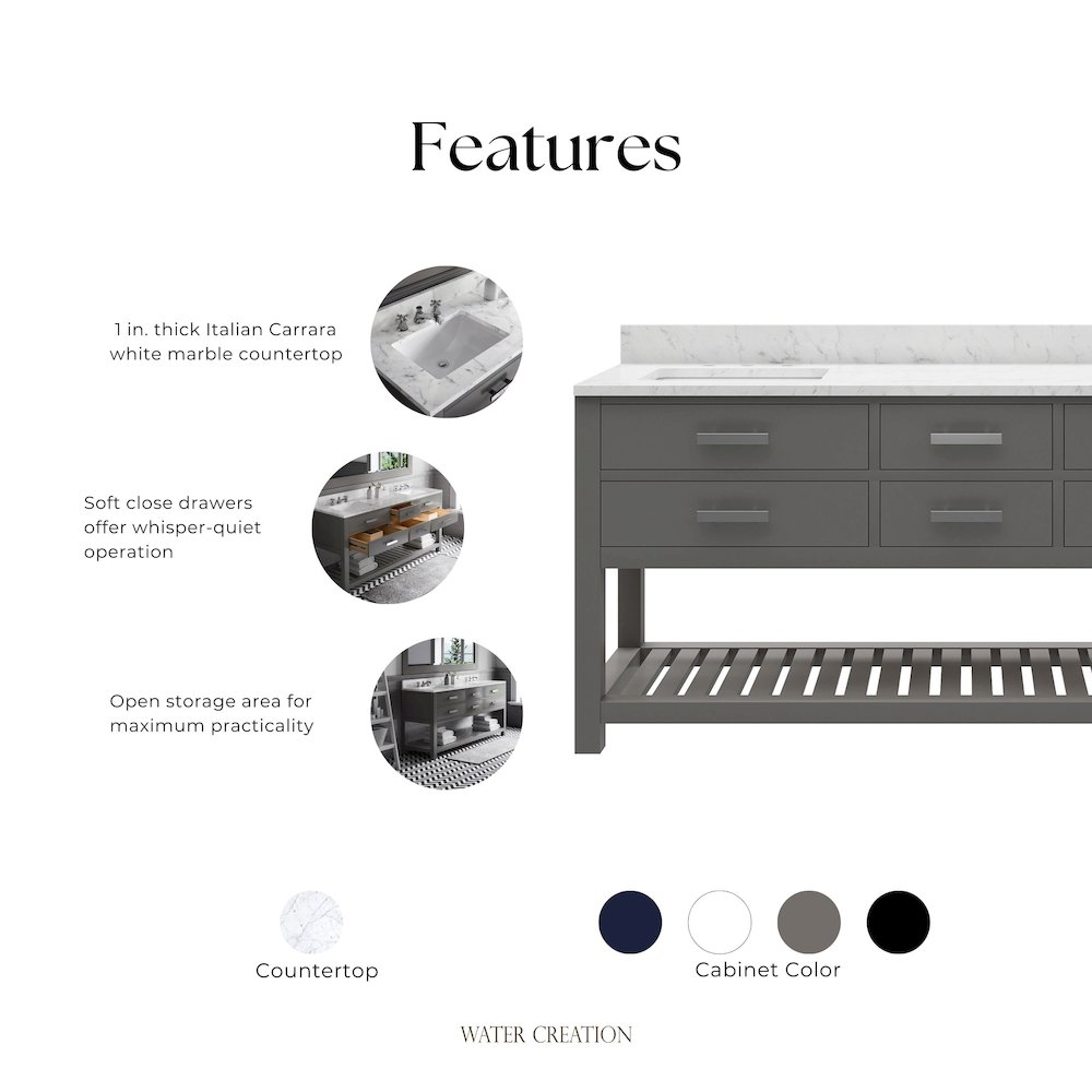 Madalyn 72 In. Double Sink Carrara White Marble Countertop Bath Vanity. Picture 9