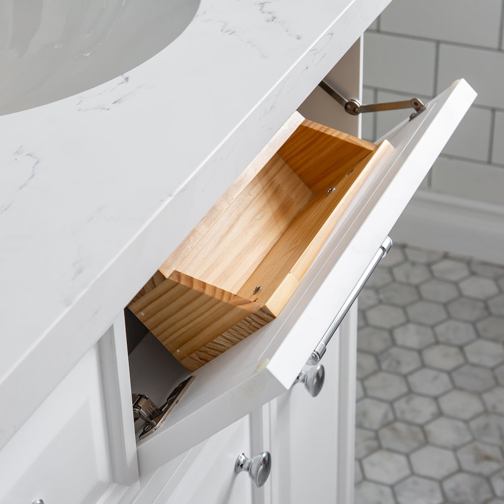 Palace 60 In. Double Sink Carrara Quartz Countertop Bath Vanity in Pure White. Picture 6