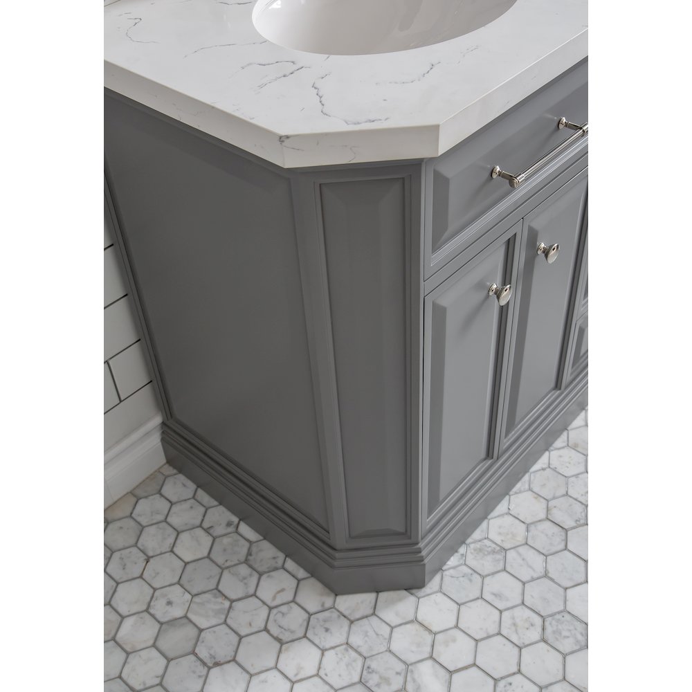 Palace 60 In. Double Sink Carrara Quartz Countertop Bath Vanity in Cashmere Grey. Picture 9