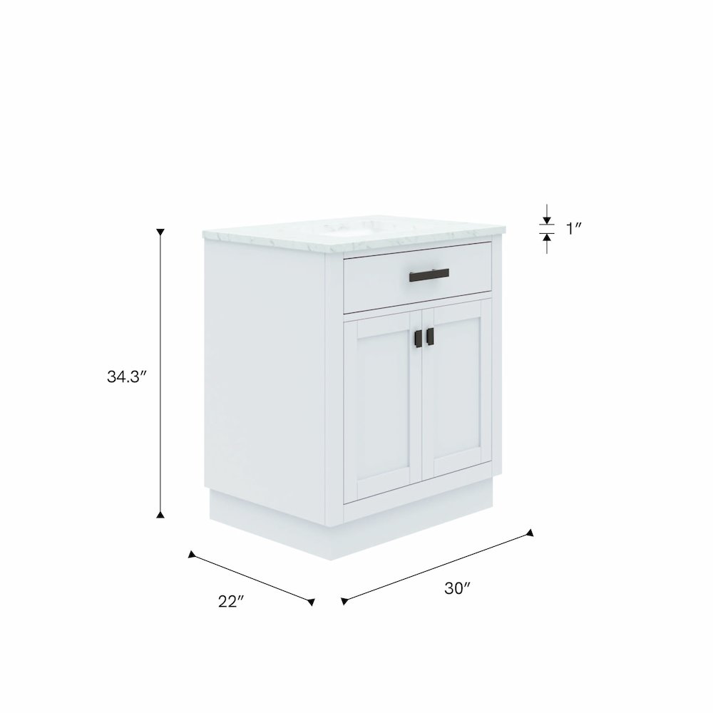 Hartford 30 In. Single Sink Carrara White Marble Countertop Bath Vanity. Picture 6