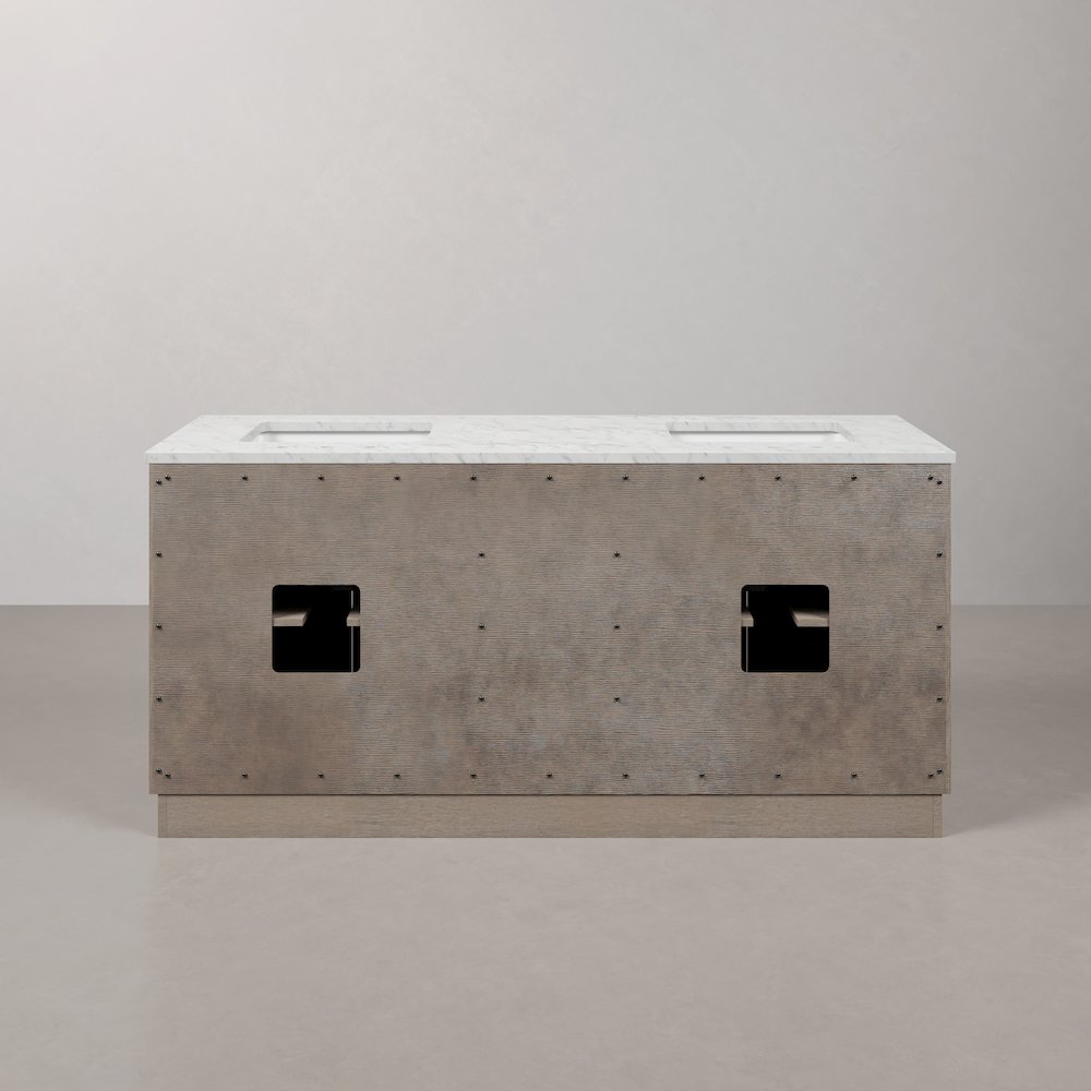 Hugo 72 In. Double Sink Carrara White Marble Countertop Bath Vanity in Grey Oak. Picture 8