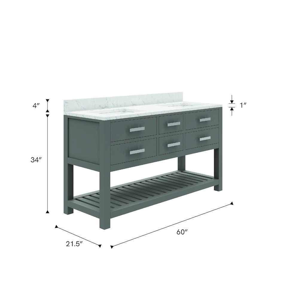 Madalyn 60 In. Double Sink Carrara White Marble Countertop Bath Vanity. Picture 7