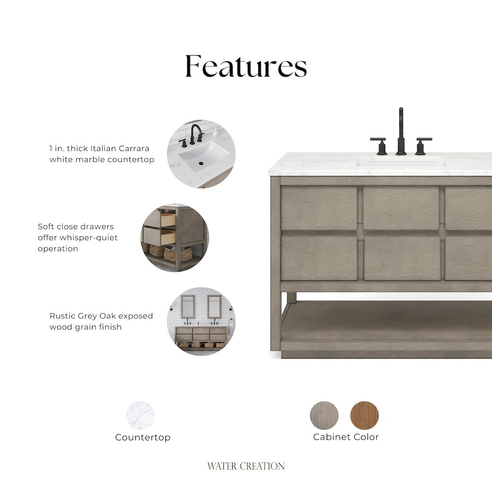 Oakman 48 In. Single Sink Carrara White Marble Countertop Bath Vanity. Picture 8