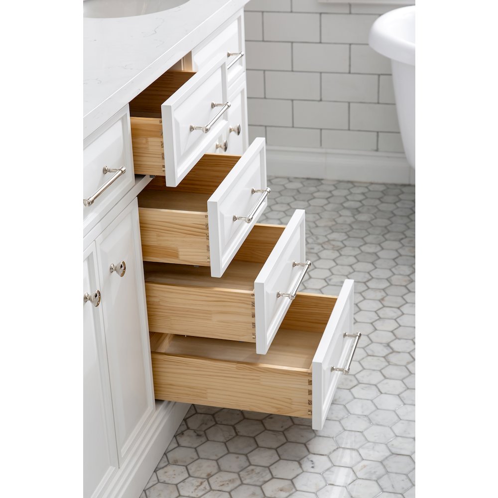 Palace 60 In. Double Sink Carrara Quartz Countertop Bath Vanity in Pure White. Picture 7