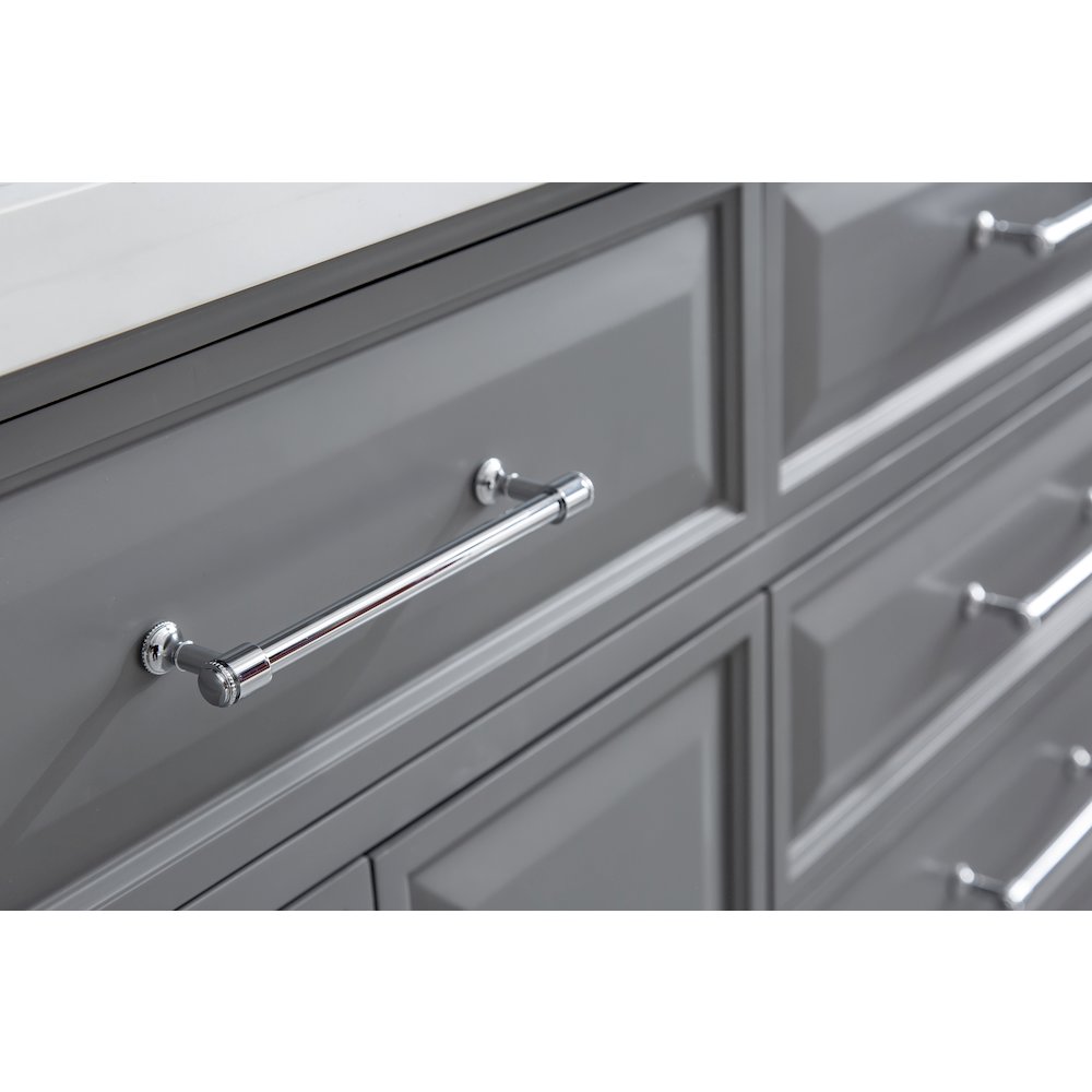 Palace 72 In. Double Sink Carrara Quartz Countertop Bath Vanity in Cashmere Grey. Picture 9