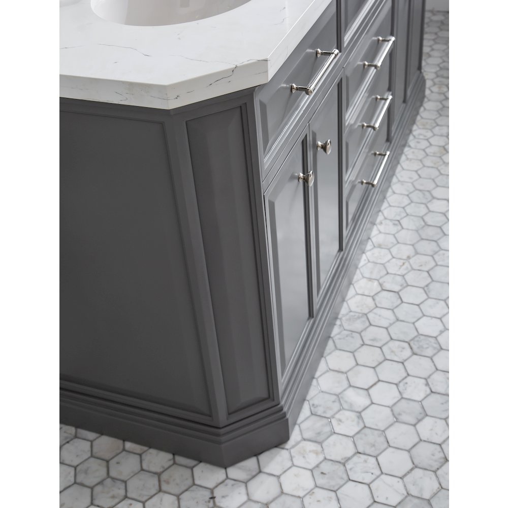 Palace 72 In. Double Sink Carrara Quartz Countertop Bath Vanity in Cashmere Grey. Picture 11