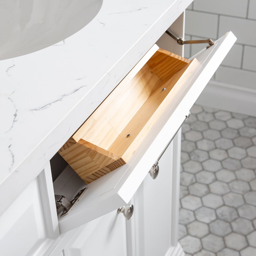 Palace 72 In. Double Sink Carrara Quartz Countertop Bath Vanity in Pure White. Picture 8