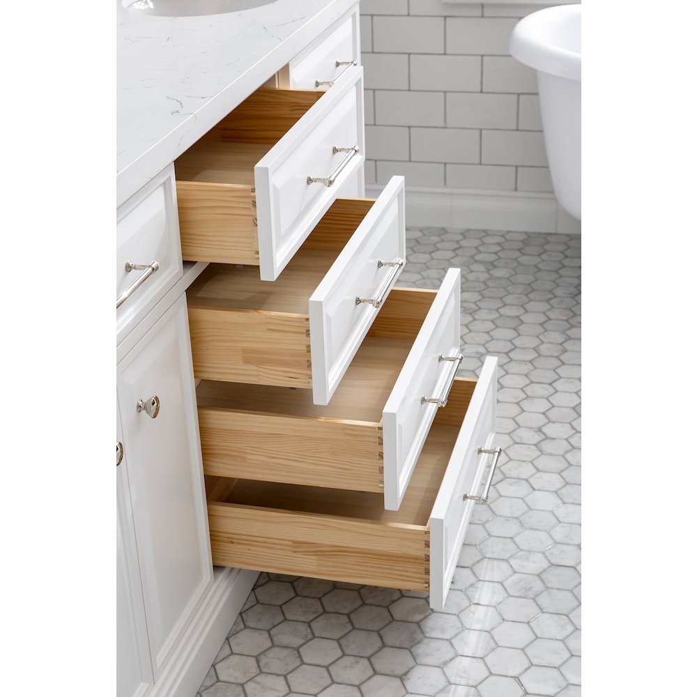 Palace 72 In. Double Sink Carrara Quartz Countertop Bath Vanity in Pure White. Picture 7
