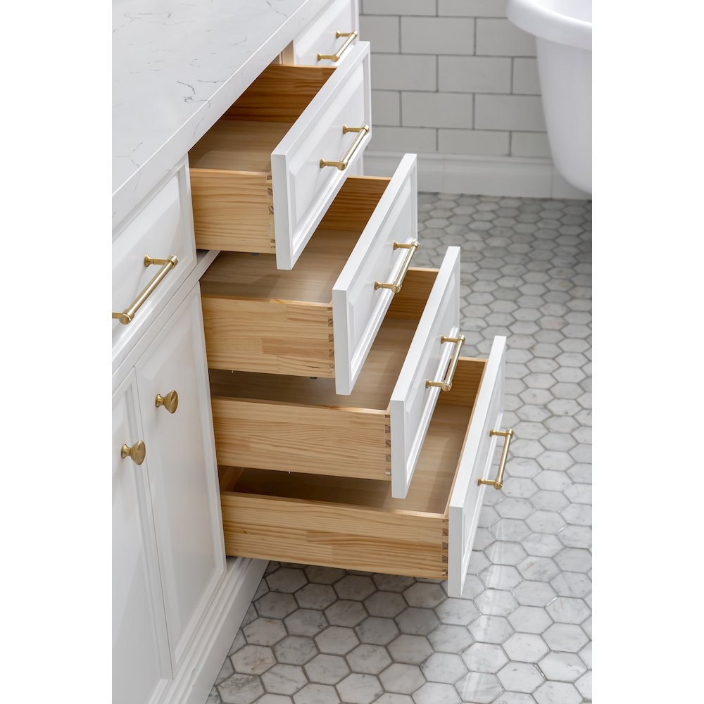 Palace 72 In. Double Sink Carrara Quartz Countertop Bath Vanity in Pure White. Picture 5