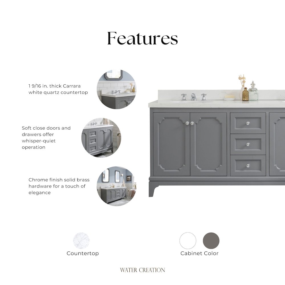 Queen 72 In. Double Sink Sink Carrara Quartz Countertop Bath Vanity. Picture 6