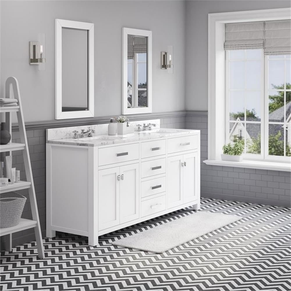 Madison 72 In. Double Sink Carrara White Marble Countertop Bath Vanity. Picture 5