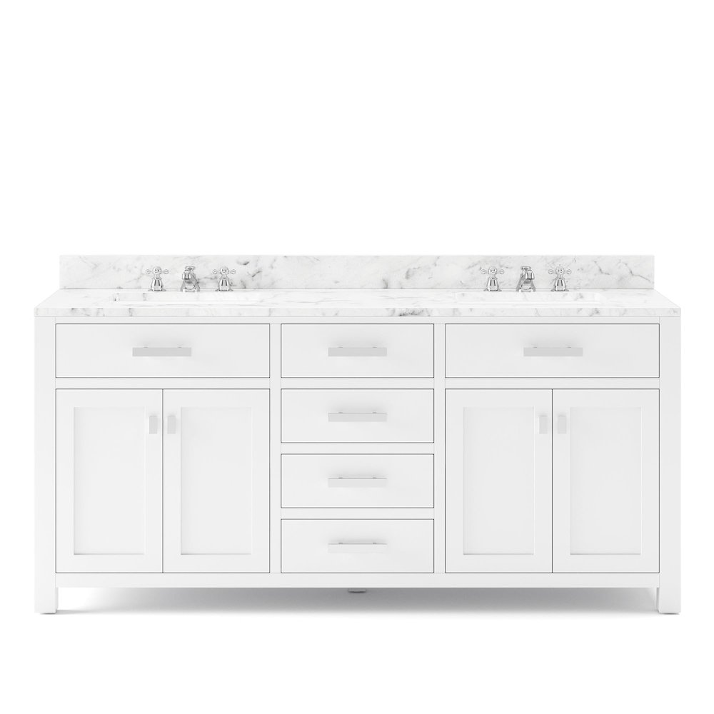 Madison 72 In. Double Sink Carrara White Marble Countertop Bath Vanity. Picture 1