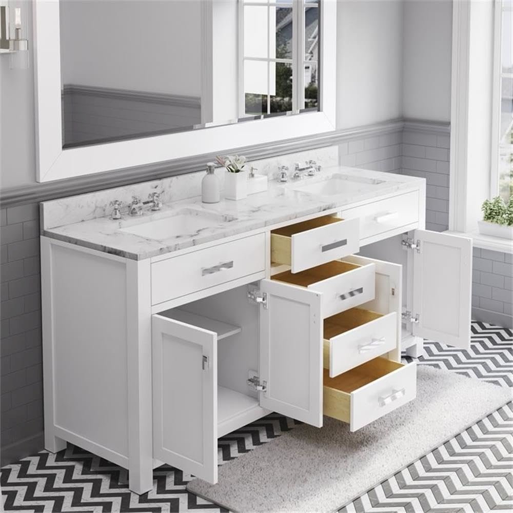 Madison 72 In. Double Sink Carrara White Marble Countertop Bath Vanity. Picture 5