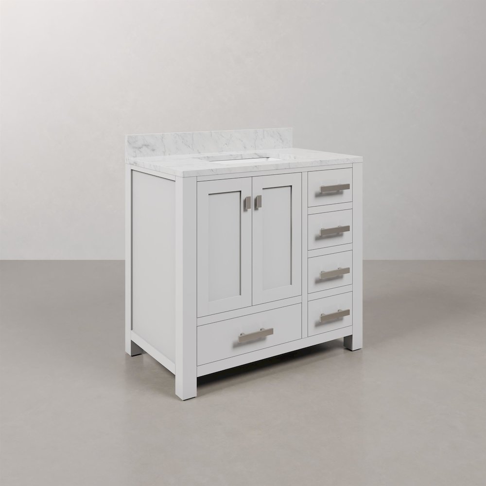 Madison 36 In. Single Sink Carrara White Marble Countertop Bath Vanity. Picture 2