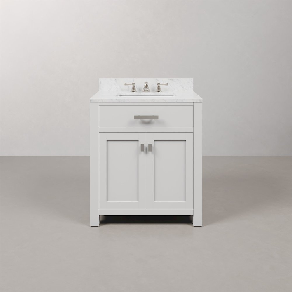 Madison 30 In. Single Sink Carrara White Marble Countertop Bath Vanity. Picture 1
