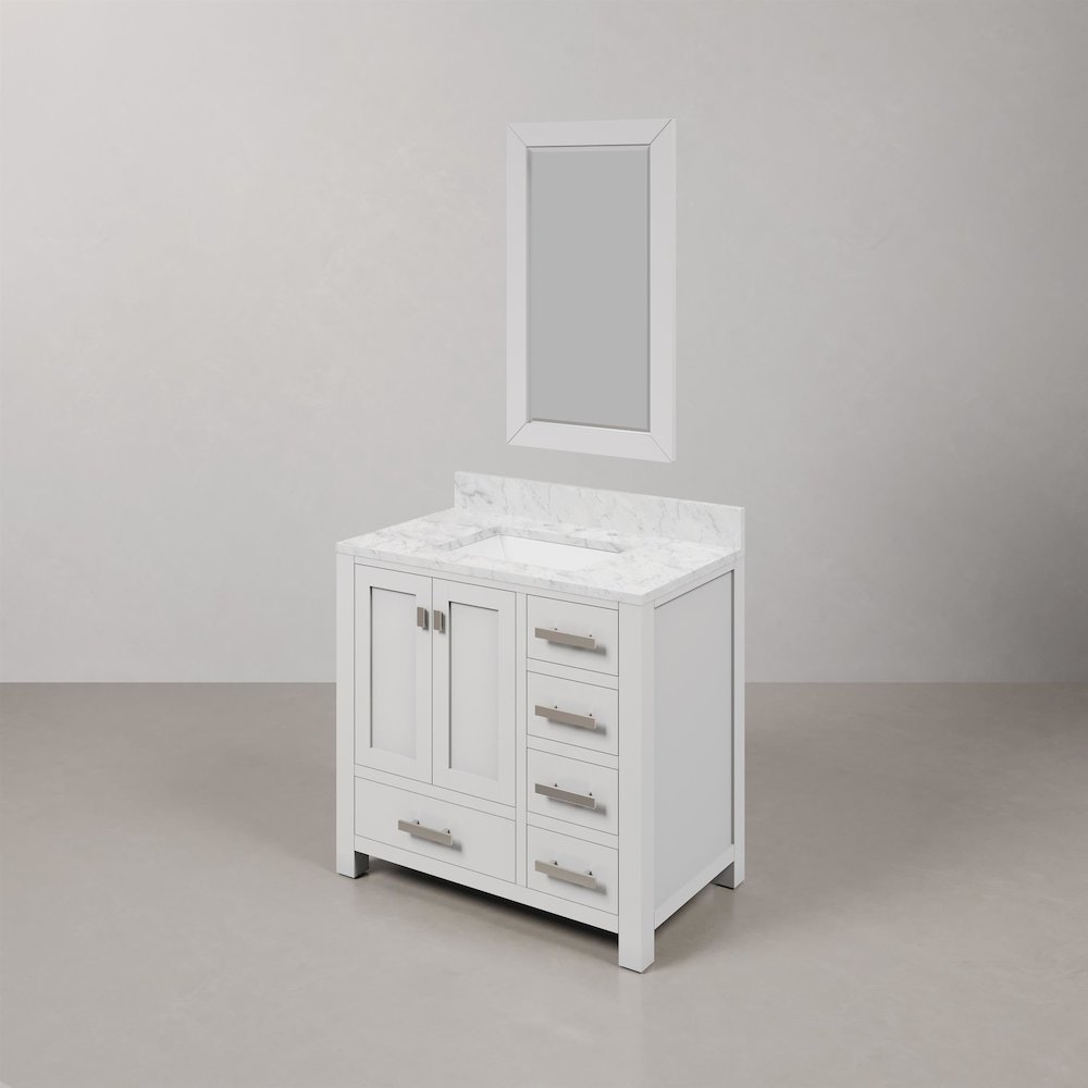 Madison 36 In. Single Sink Carrara White Marble Countertop Bath Vanity. Picture 3