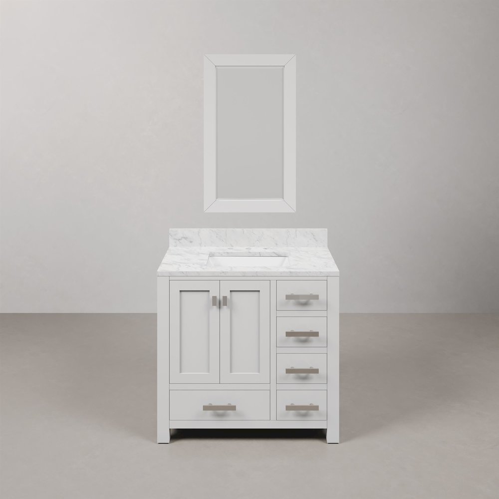 Madison 36 In. Single Sink Carrara White Marble Countertop Bath Vanity. Picture 1