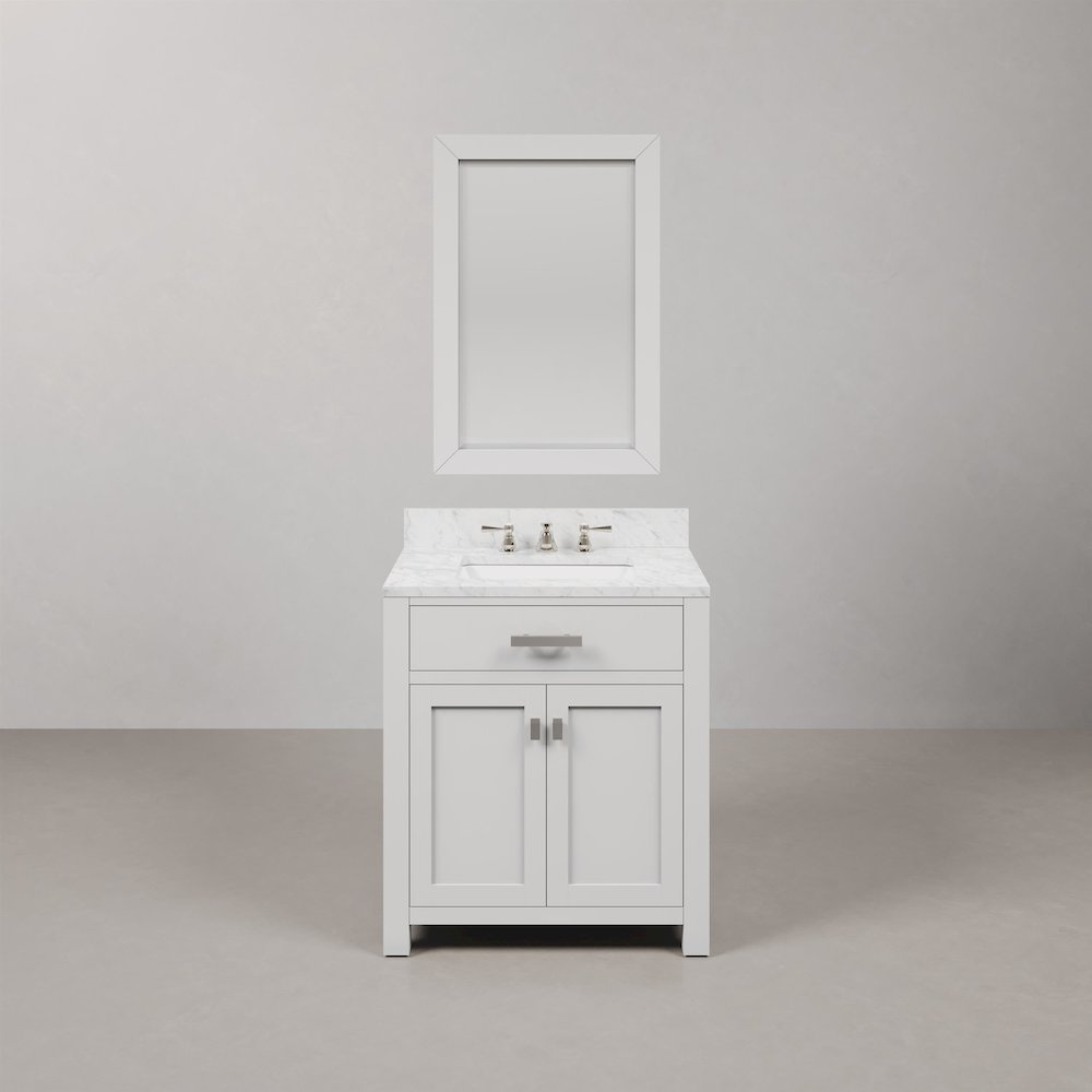 Madison 30 In. Single Sink Carrara White Marble Countertop Bath Vanity. Picture 1