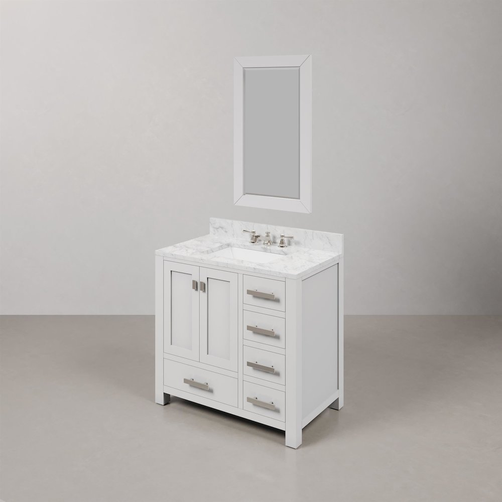 Madison 36 In. Single Sink Carrara White Marble Countertop Bath Vanity. Picture 3