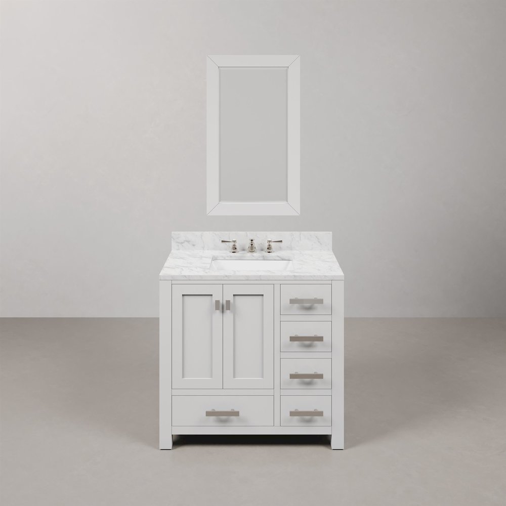 Madison 36 In. Single Sink Carrara White Marble Countertop Bath Vanity. Picture 1