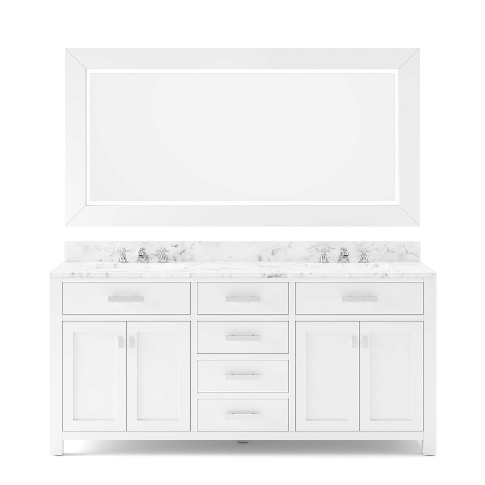 Madison 72 In. Double Sink Carrara White Marble Countertop Bath Vanity. Picture 1