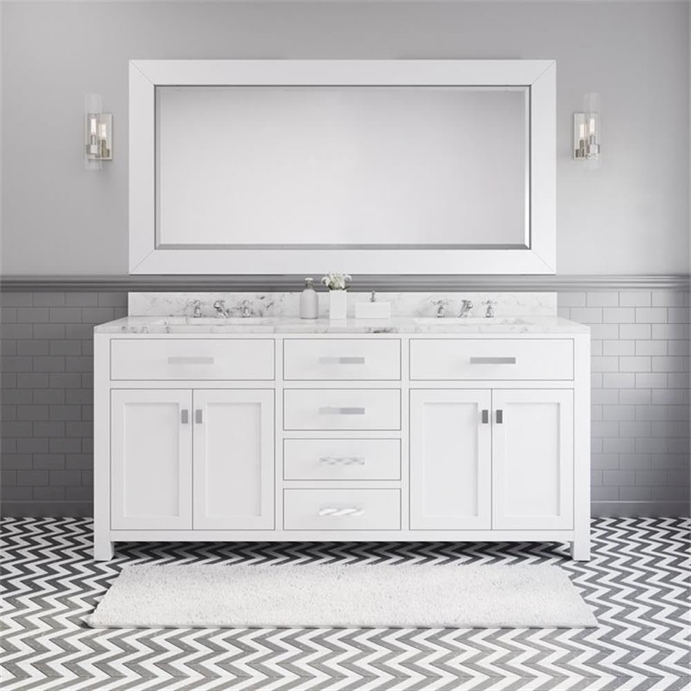 Madison 72 In. Double Sink Carrara White Marble Countertop Bath Vanity. Picture 2