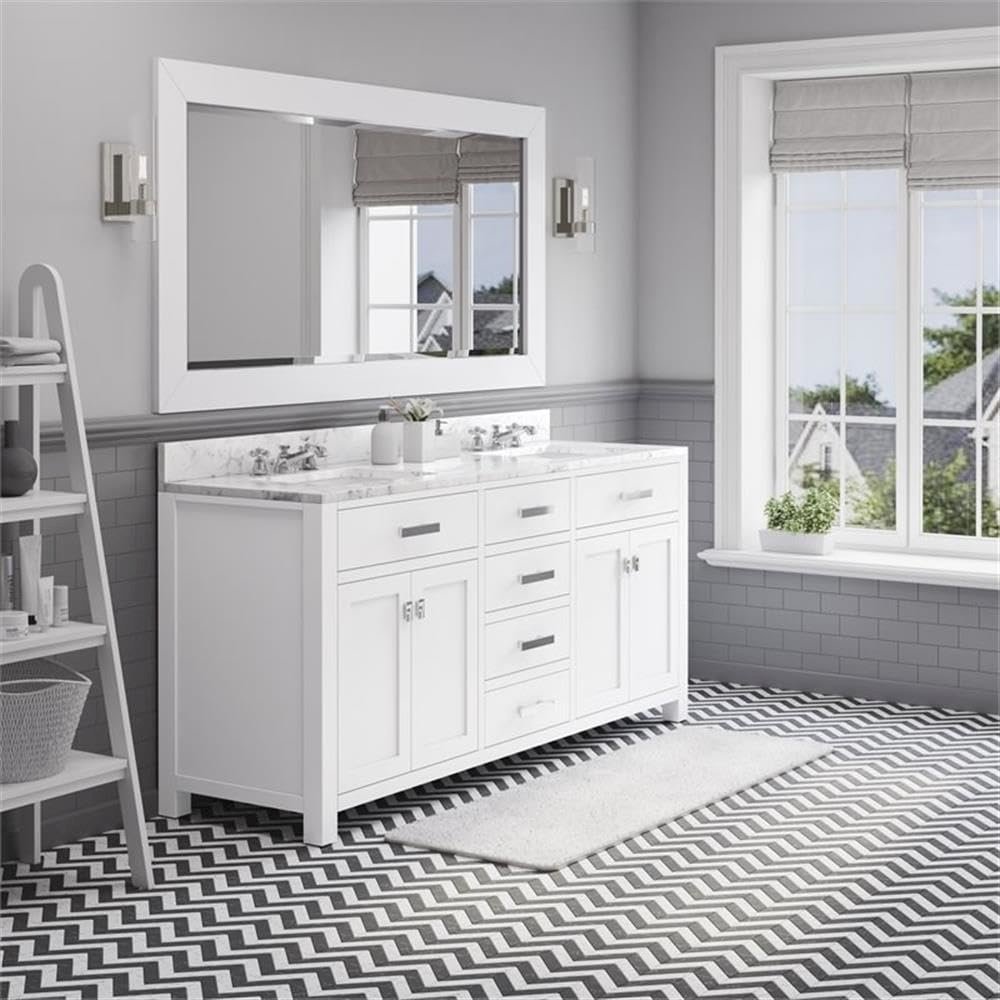 Madison 72 In. Double Sink Carrara White Marble Countertop Bath Vanity. Picture 6