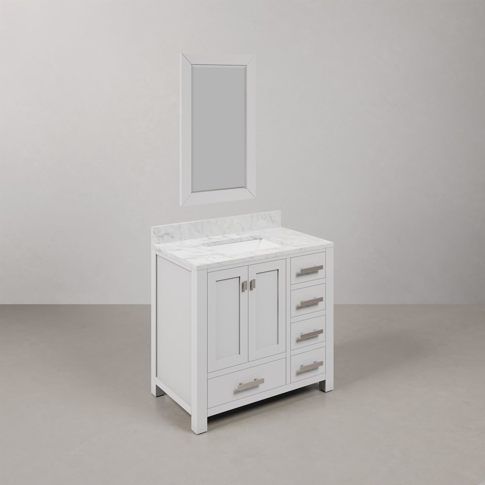Madison 36 In. Single Sink Carrara White Marble Countertop Bath Vanity. Picture 2
