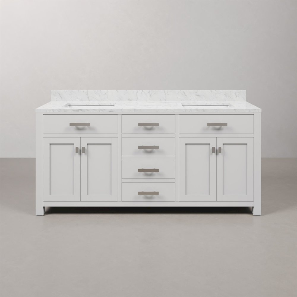 Madison 72 In. Double Sink Carrara White Marble Countertop Bath Vanity. Picture 1