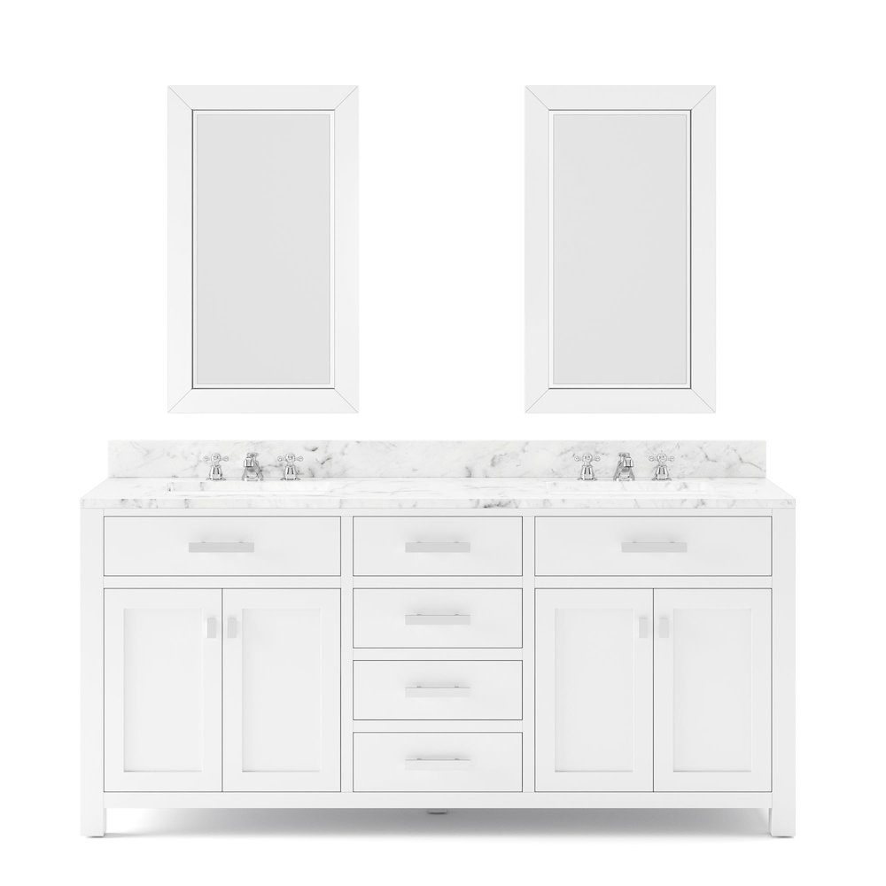 Madison 72 In. Double Sink Carrara White Marble Countertop Bath Vanity. Picture 1