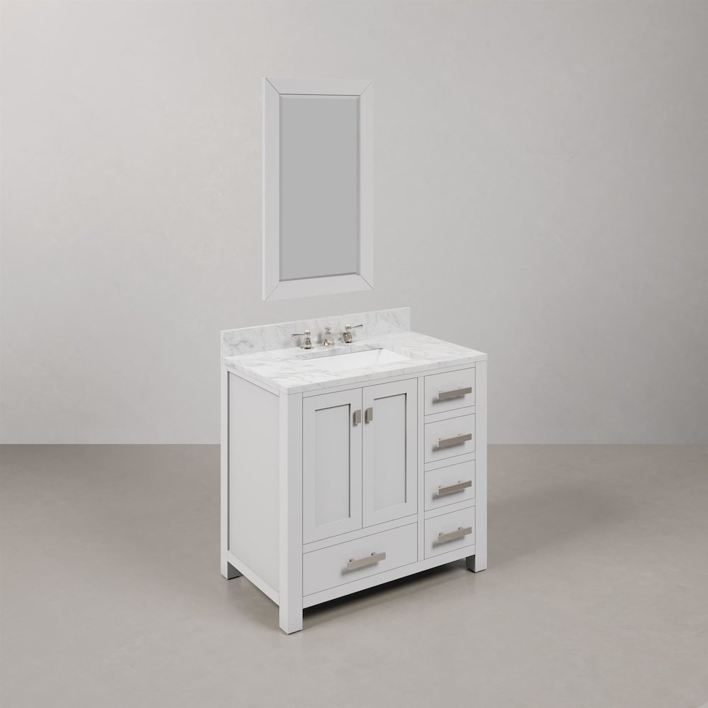 Madison 36 In. Single Sink Carrara White Marble Countertop Bath Vanity. Picture 2