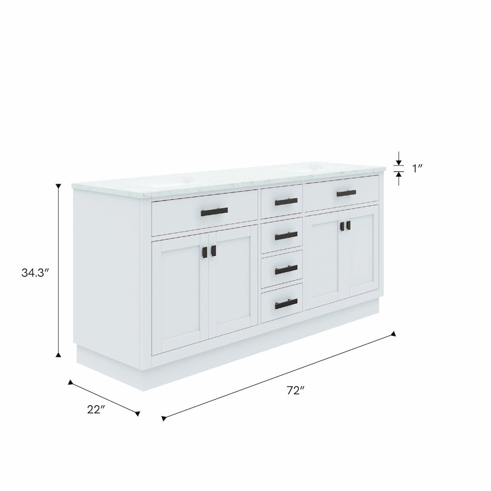 Hartford 72 In. Double Sink Carrara White Marble Countertop Bath Vanity. Picture 6