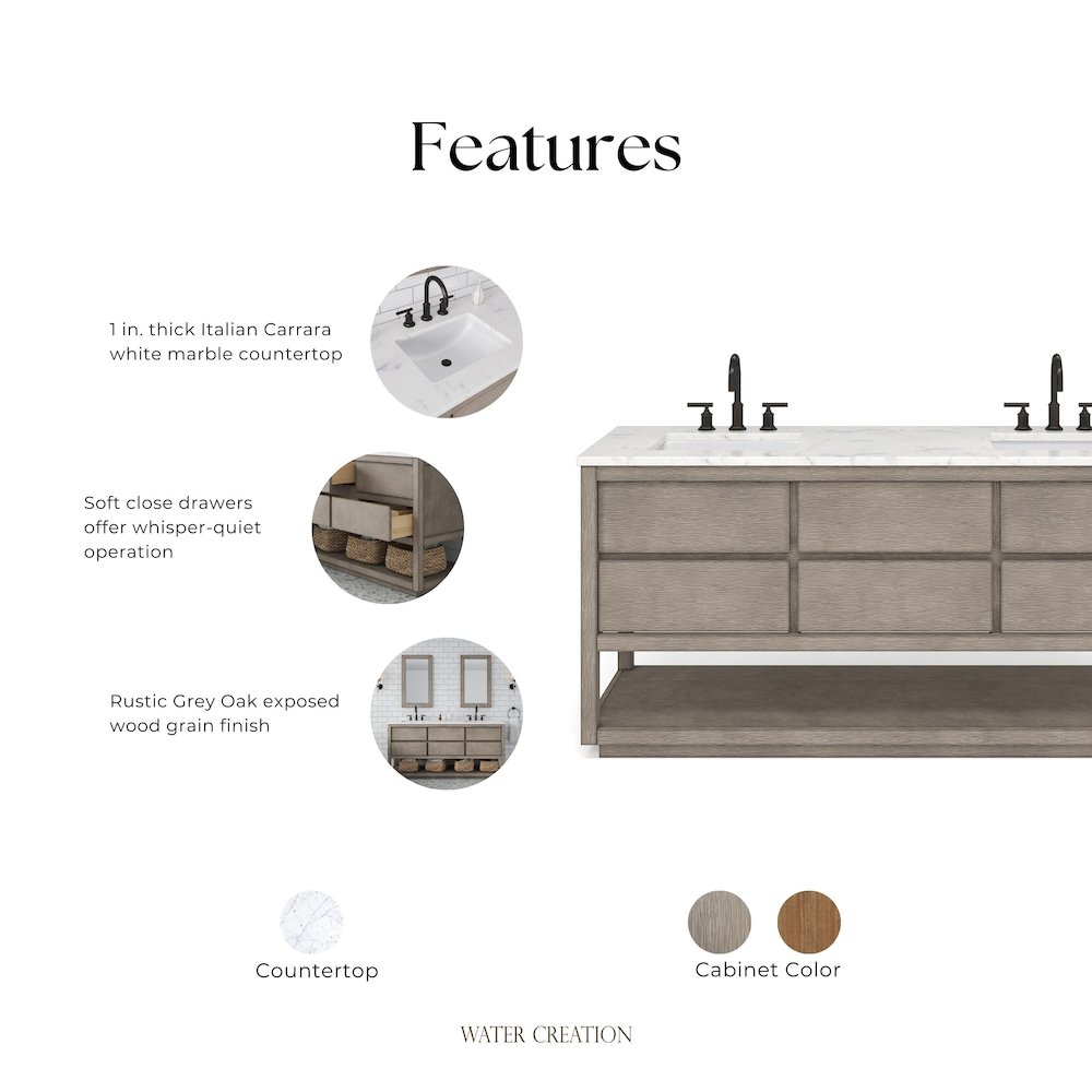 Oakman 72 In. Double Sink Carrara White Marble Countertop Bath Vanity. Picture 8