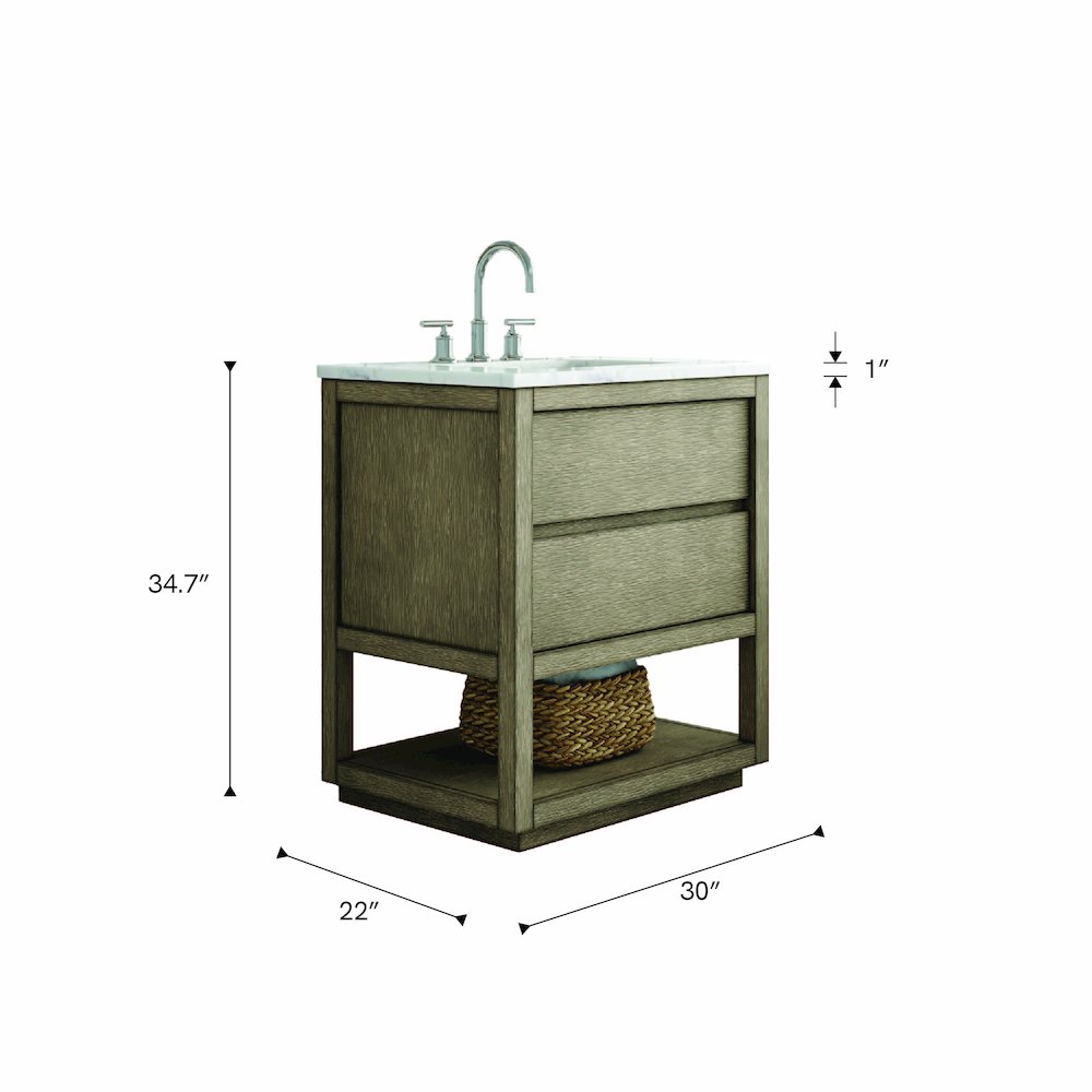Oakman 30 In. Single Sink Carrara White Marble Countertop Bath Vanity. Picture 7