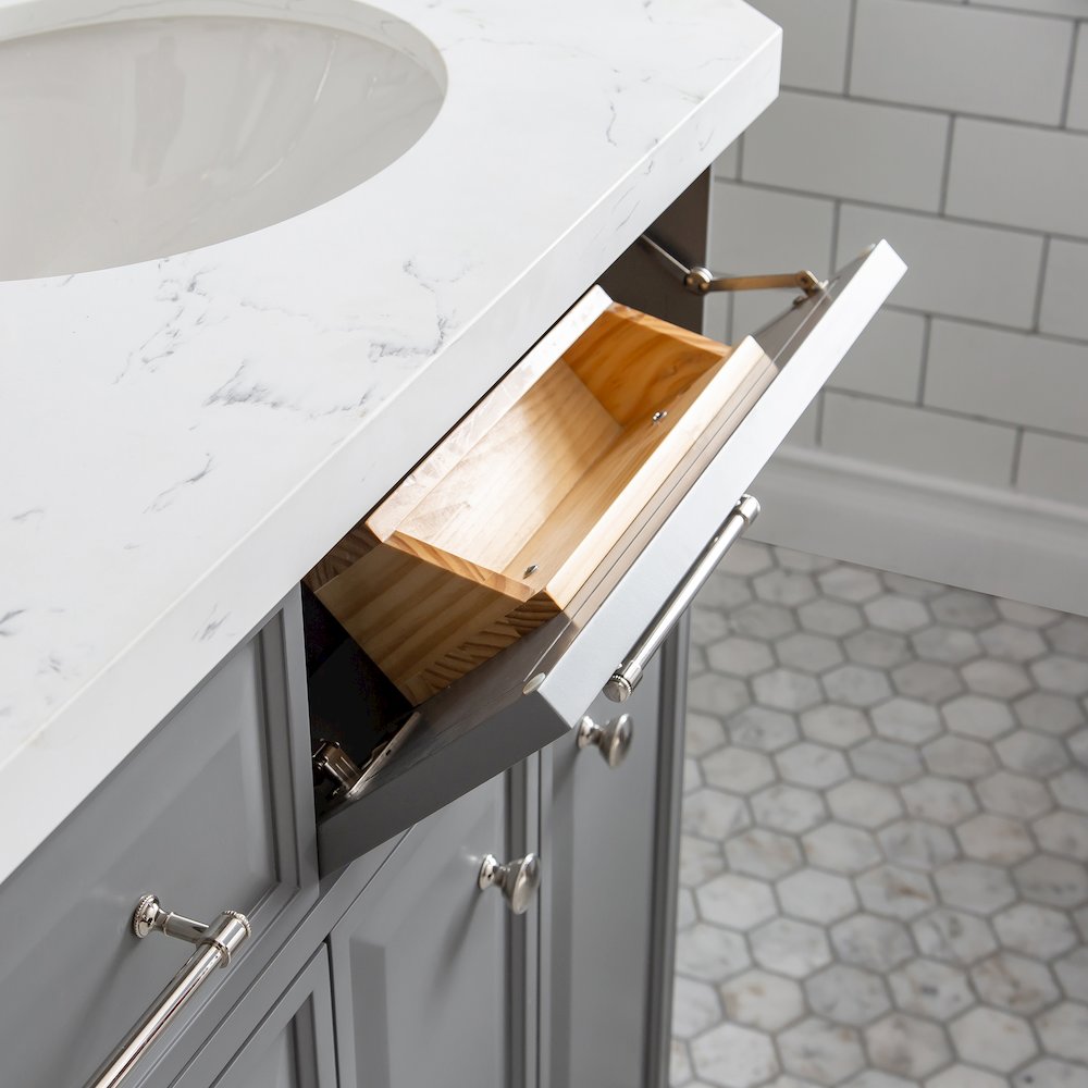 Palace 60 In. Double Sink Carrara Quartz Countertop Bath Vanity in Cashmere Grey. Picture 8