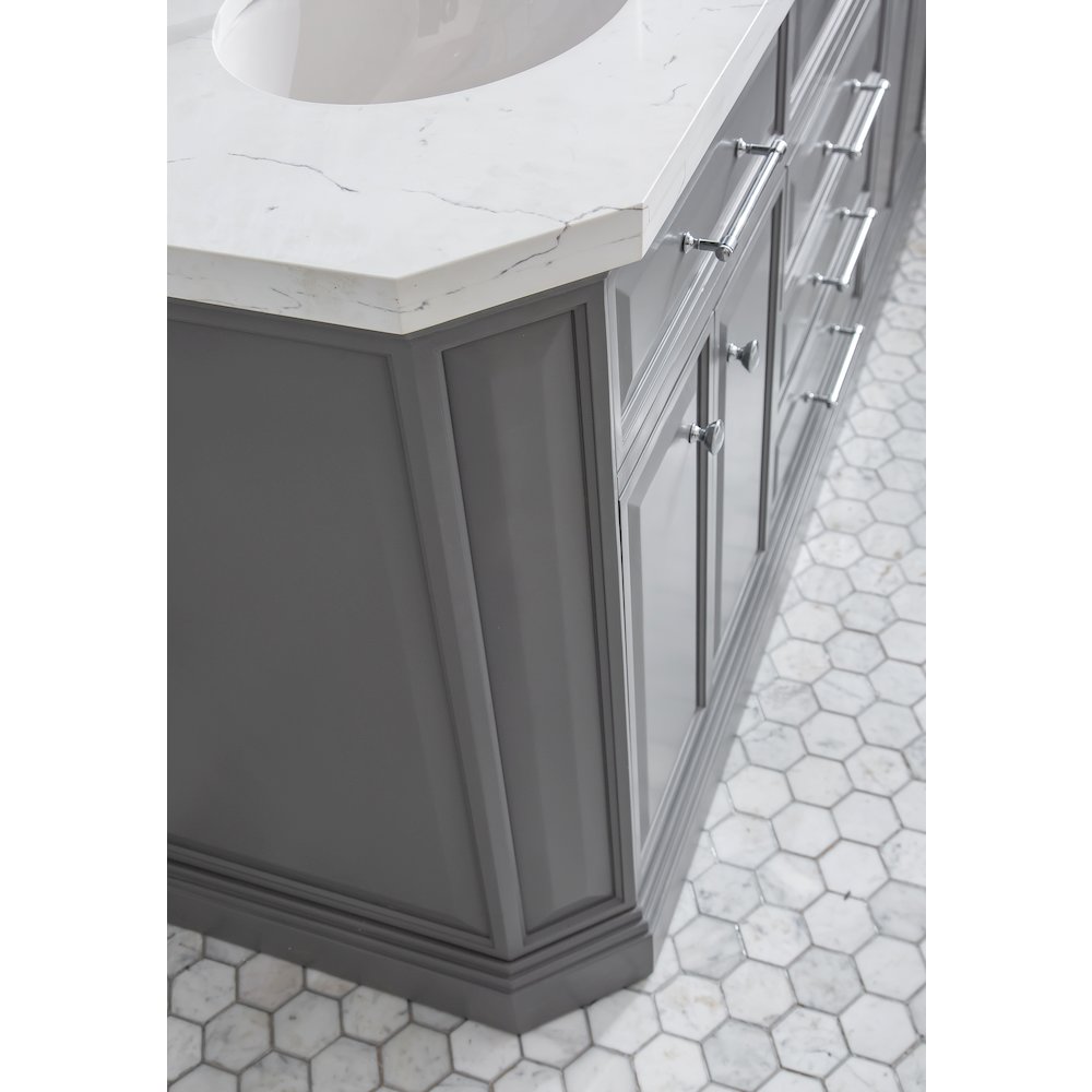 Palace 72 In. Double Sink Carrara Quartz Countertop Bath Vanity in Cashmere Grey. Picture 11