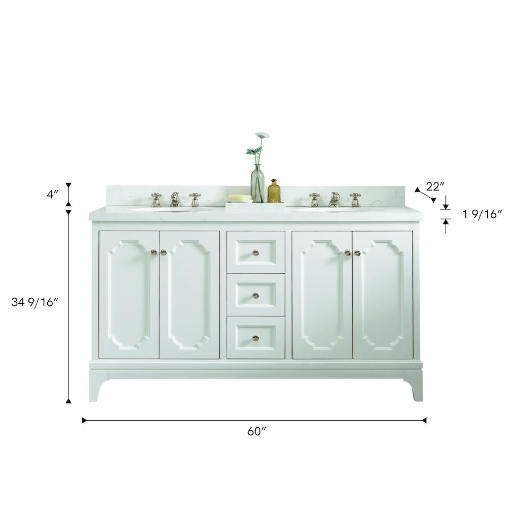 Queen 60 In. Double Sink Sink Carrara Quartz Countertop Bath Vanity. Picture 5