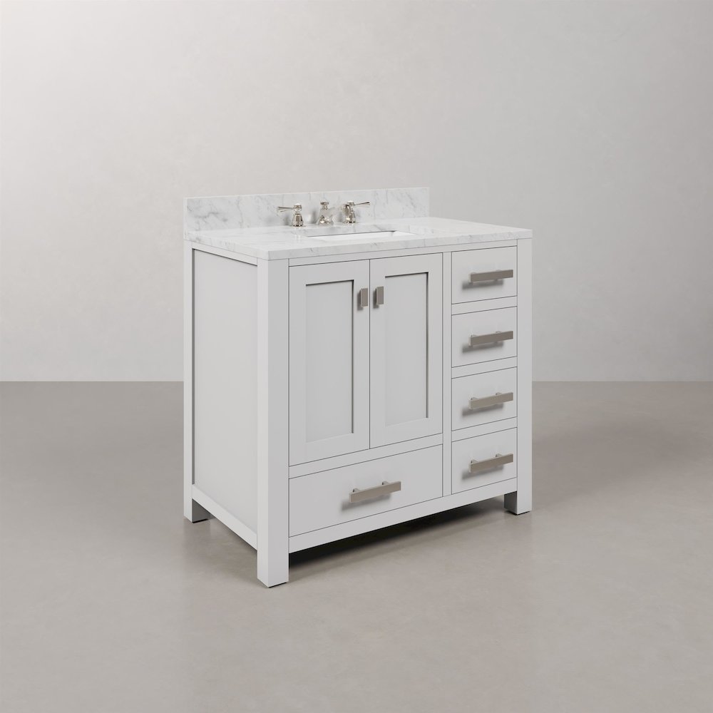 Madison 36 In. Single Sink Carrara White Marble Countertop Bath Vanity. Picture 2