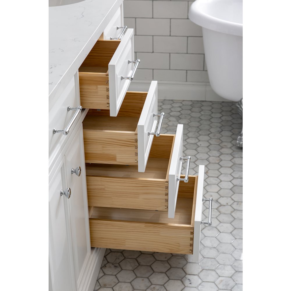 Palace 60 In. Double Sink Carrara Quartz Countertop Bath Vanity in Pure White. Picture 7