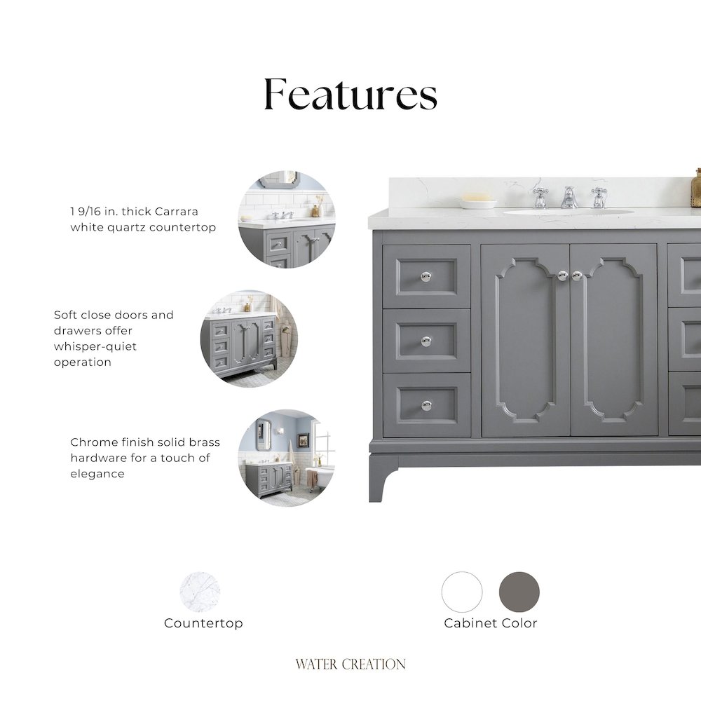 Queen 48 In. Single Sink Sink Carrara Quartz Countertop Bath Vanity. Picture 6