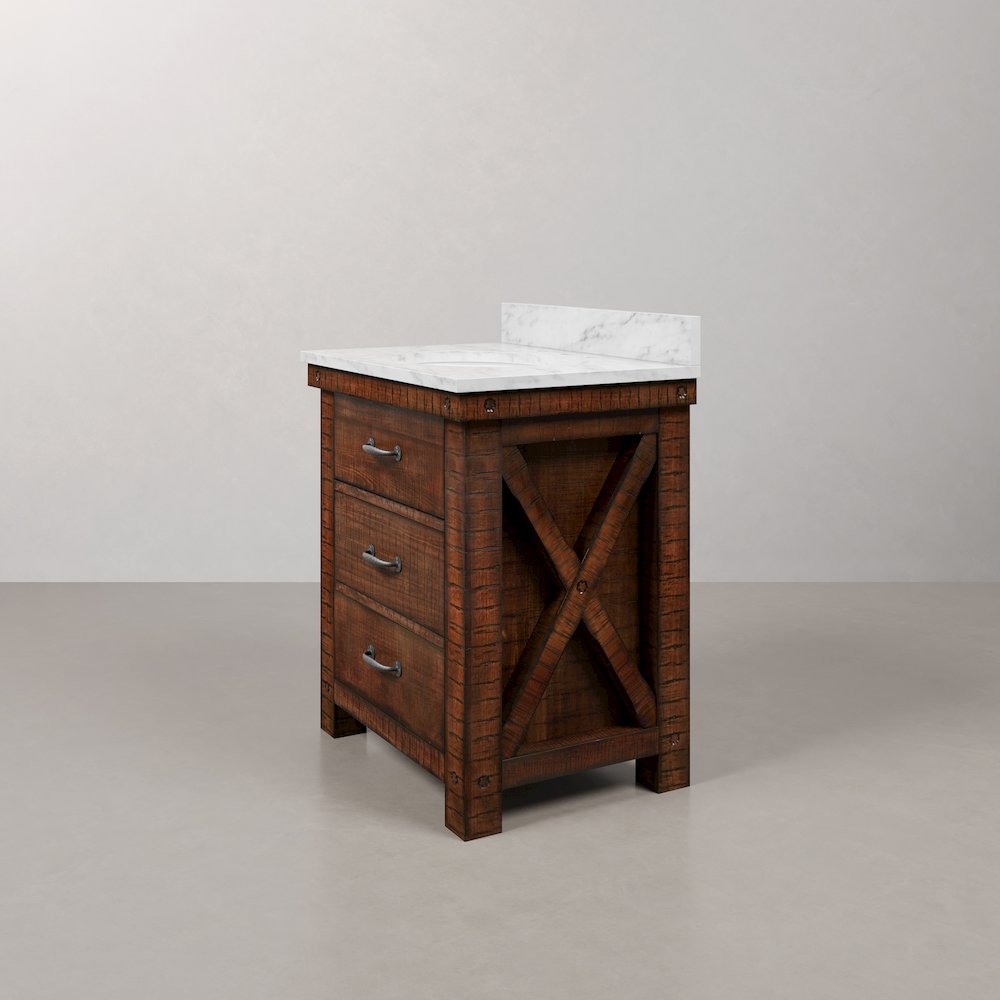 30 In. Single Sink Carrara White Marble Countertop Bath Vanity in Rustic Sienna. Picture 4