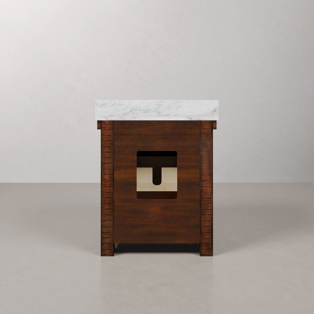 30 In. Single Sink Carrara White Marble Countertop Bath Vanity in Rustic Sienna. Picture 6