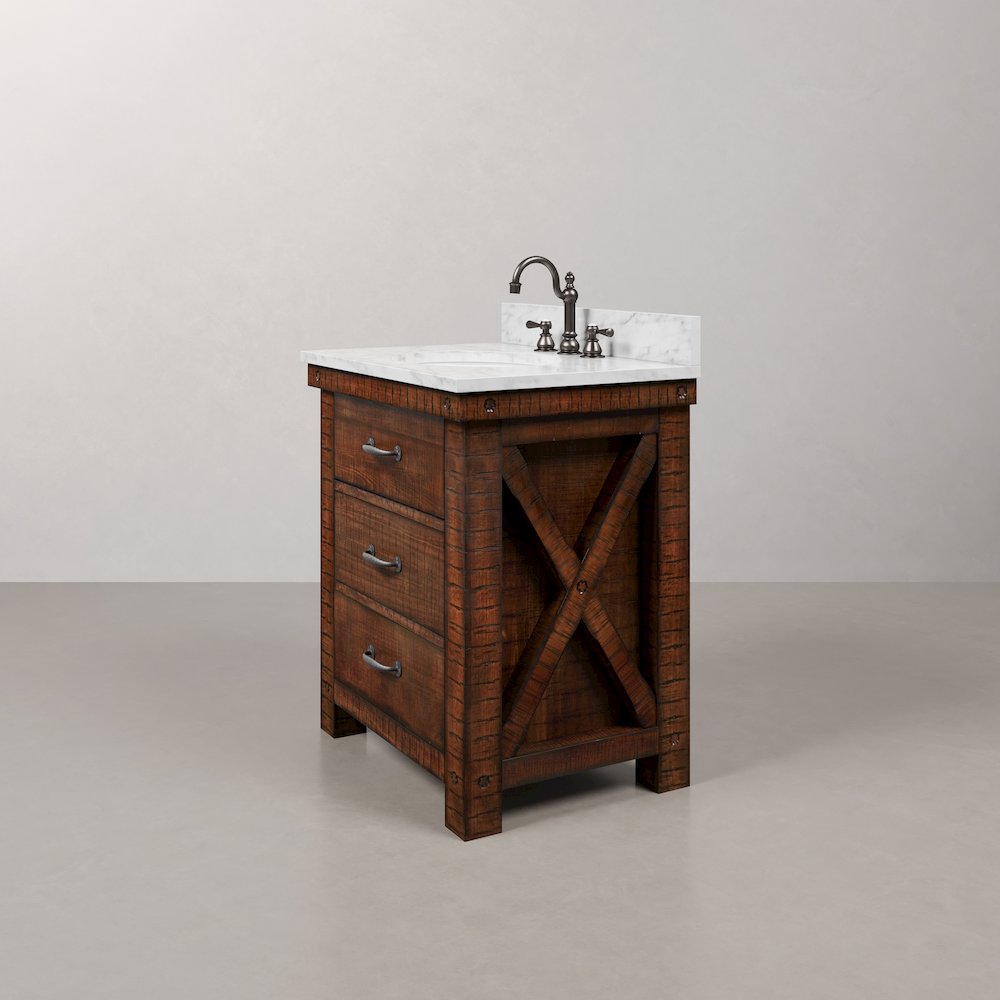 30 In. Single Sink Carrara White Marble Countertop Bath Vanity in Rustic Sienna. Picture 4