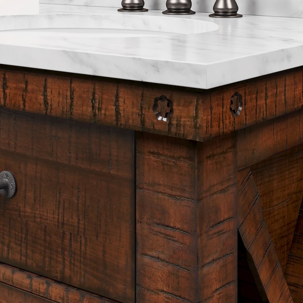 30 In. Single Sink Carrara White Marble Countertop Bath Vanity in Rustic Sienna. Picture 7